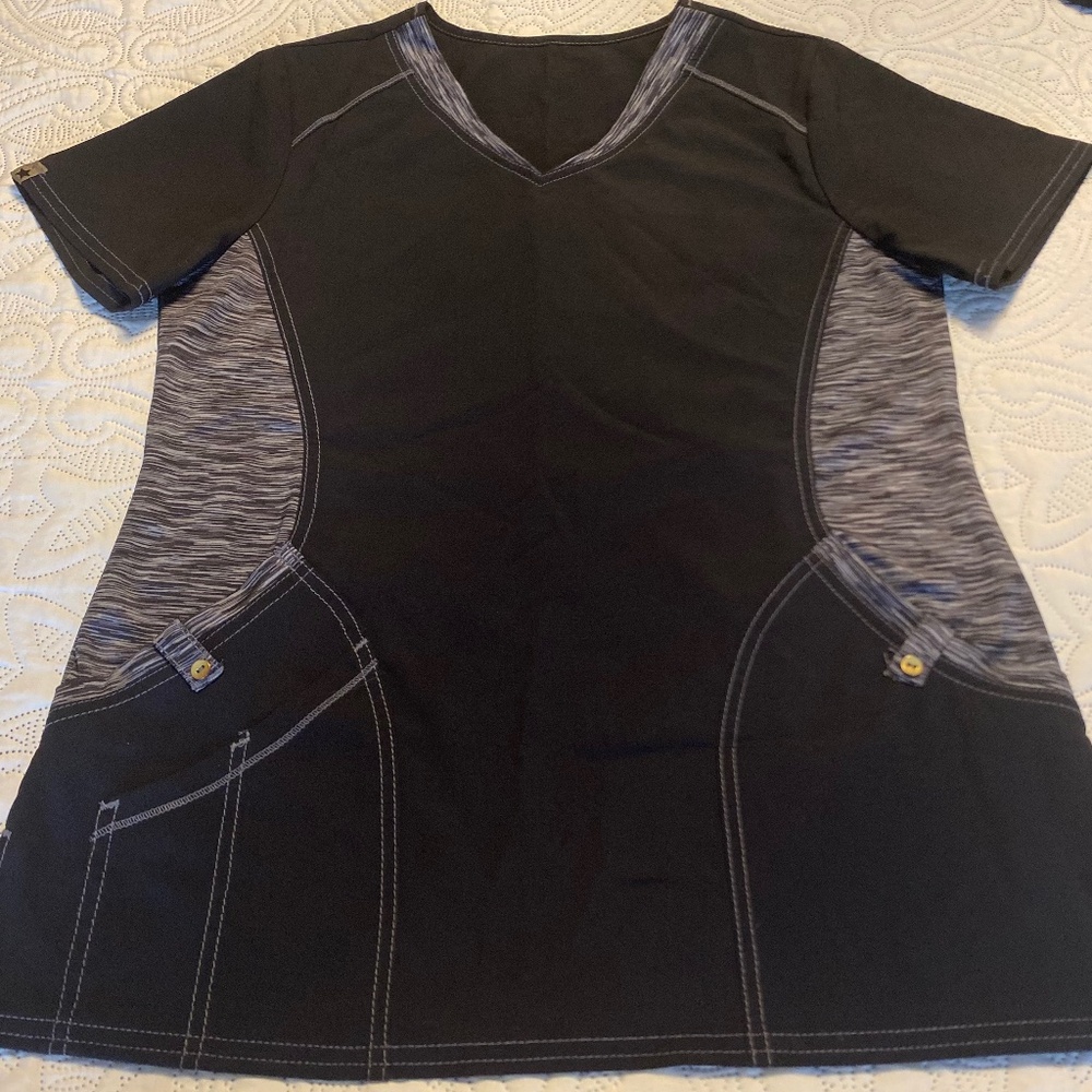 SCRUB SET: Black & Gray Polyester ScrubStar Scrub Top&Pants Matching Set Sz XS